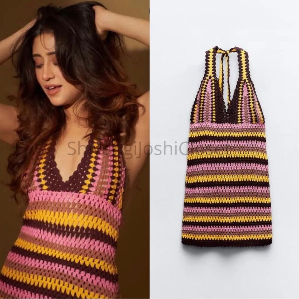 ZARA BLOGGER FAVORITE CROCHET HALTER DRESS - Picture 5 of 11